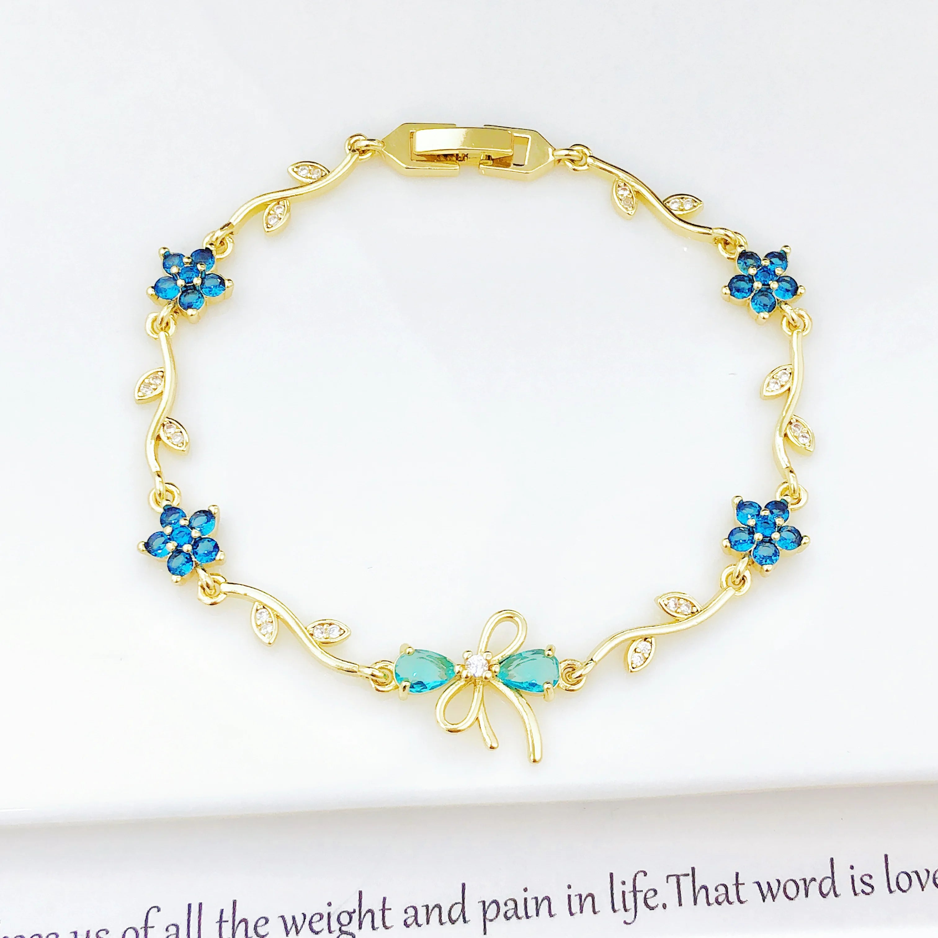 Hot Sale Rhinestone Bowknot Floral Bracelet Gold Plated Crystal Flower Vine Bracelet Fashion Wedding Party Jewelry Gift for Her