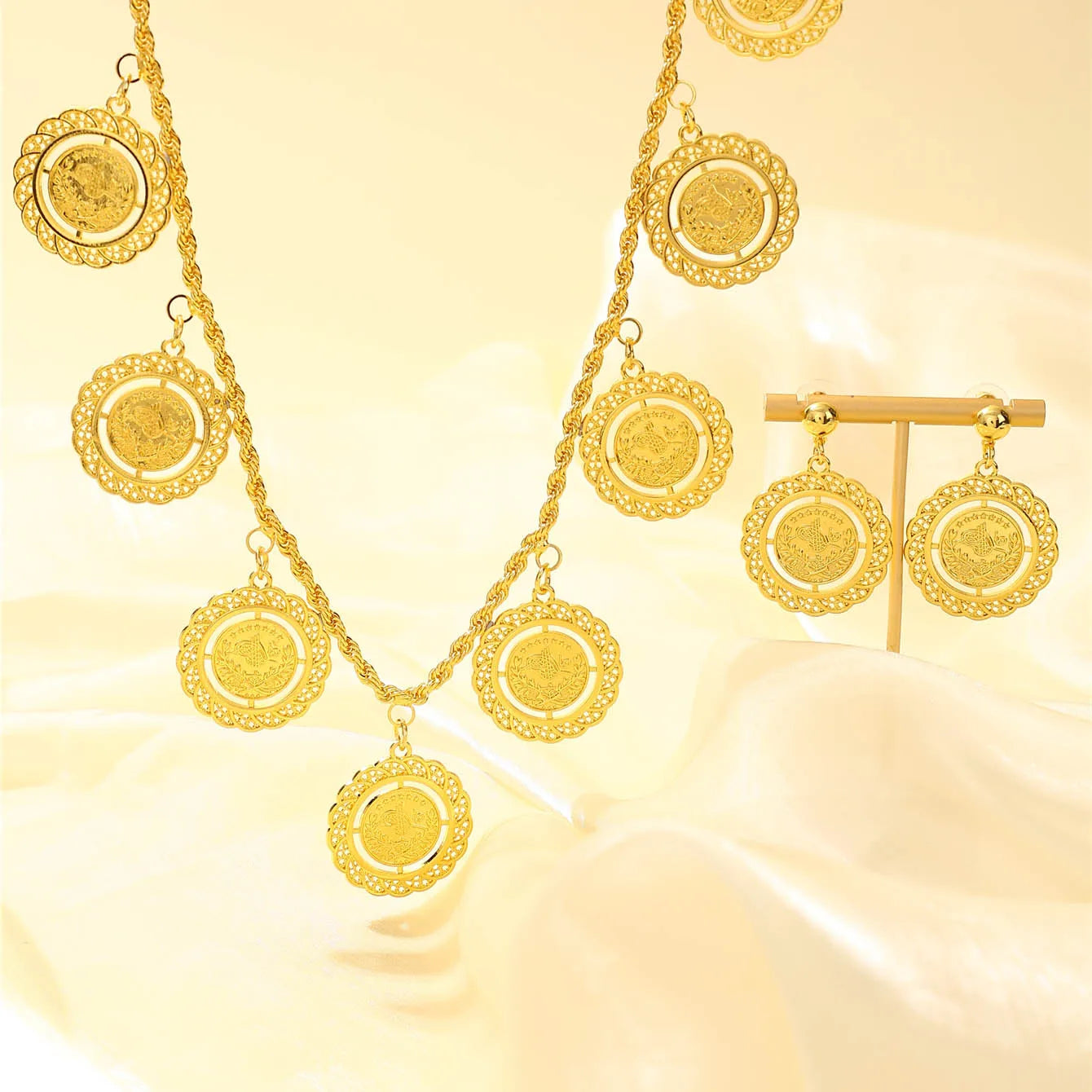 Turkish coin-shaped ladies' jewelry set, French vintage style, Moroccan wedding & festival jewelry