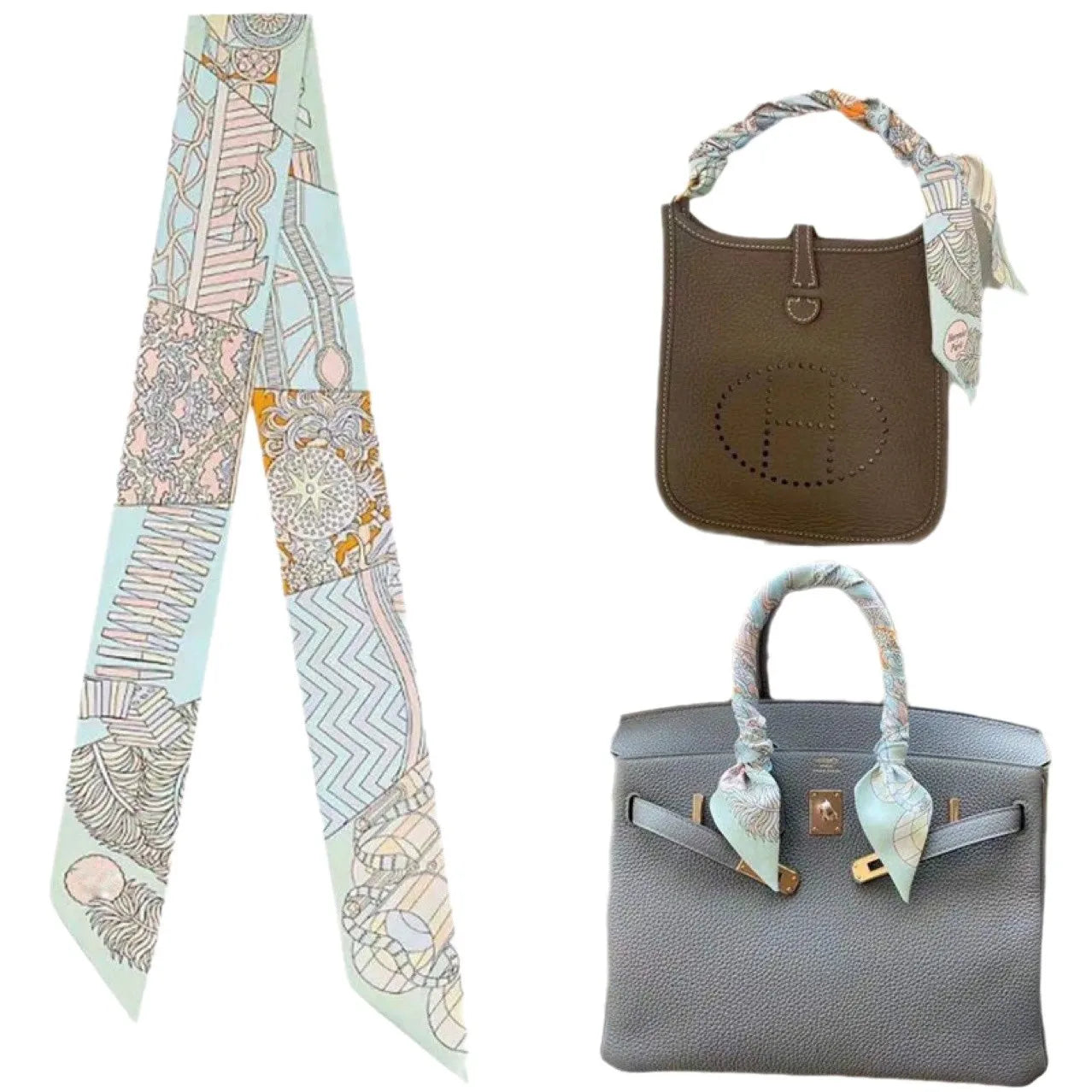 New 2025 simulated silk wrapped bag strap bag handle silk scarf tied bag ribbon decorative small streamer