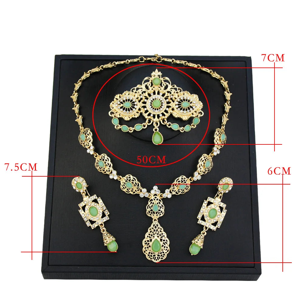 Sunspicems Elegent Morocco Bride Jewelry Sets Women Drop Earring Caftan Brooch Pins Choker Necklace Set Arabic Wedding Bijoux