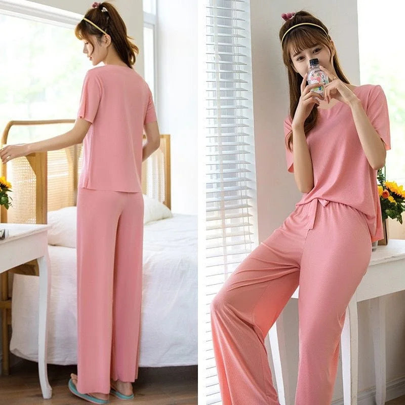 Women's Home Clothes Suit Of Lady House Summer Living Room Wear Autumn Loose Homewear Pants Two Piece Set For Women Cute Pajamas