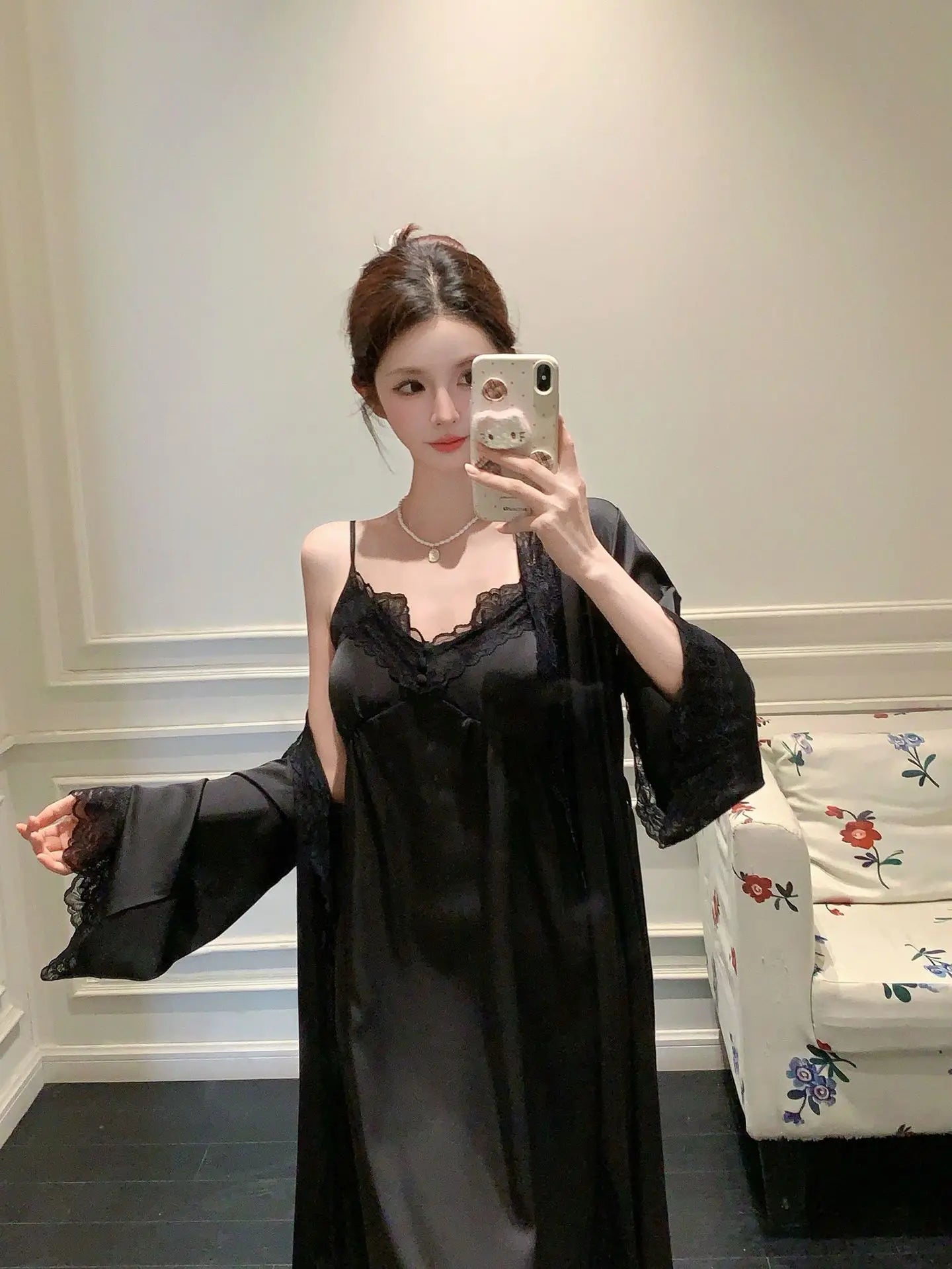 2025New Long Sweet Blue Robe Set Women Elegant Bathrobe Rayon Kimono Sexy Lace Floral Home Dressing Gown Princess Loungewear