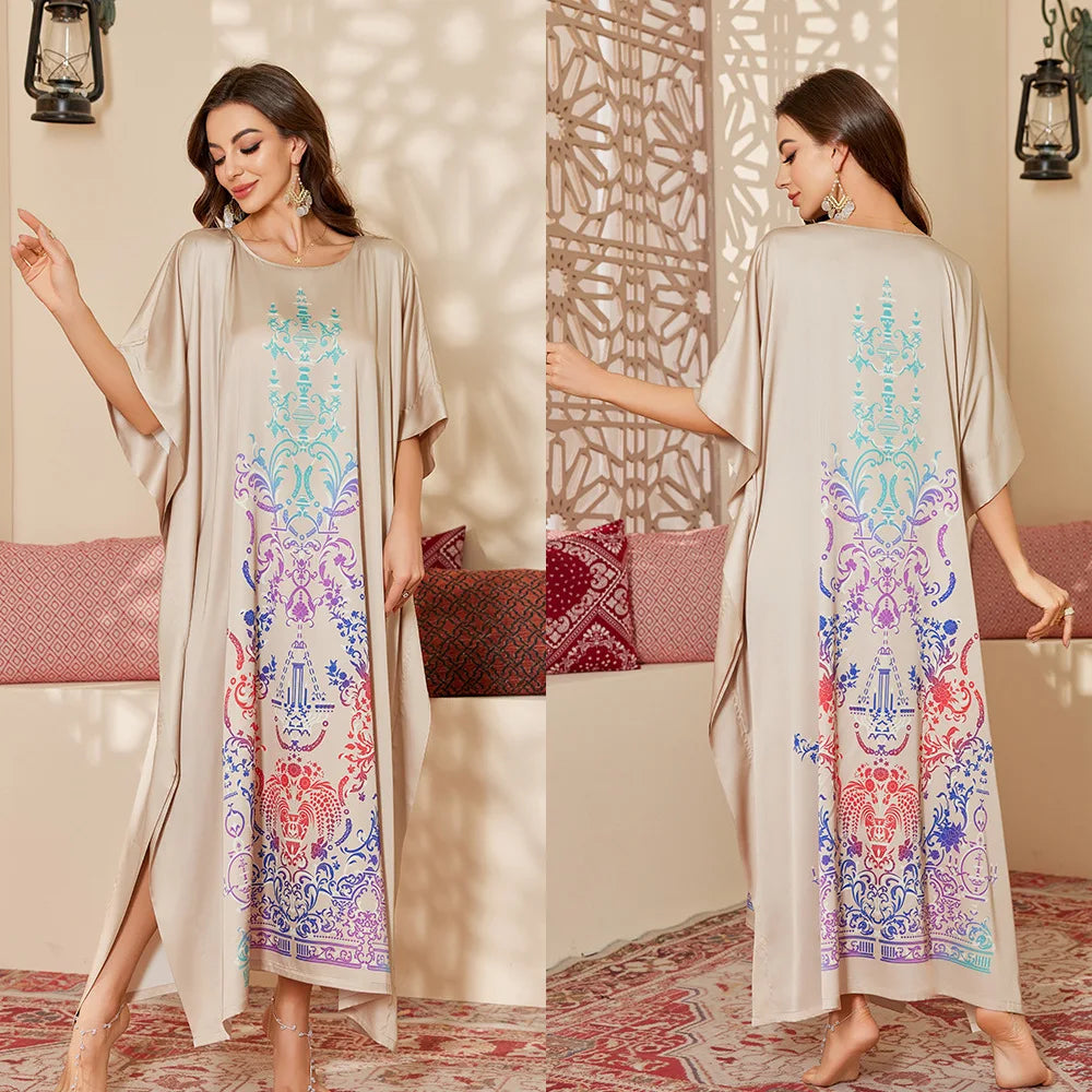 Oversize Female Long Nightgonw Sleep Dress Print Flower Satin Nightwear Home Clothes Spring Summer New Loose Bathrobe Loungewear