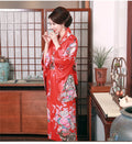 Traditional Japanese Satin Kimono Bathrobe With Obi Women Floral Print Nightgown Yukata Novelty Gown Bridal Homewear Sleepwear