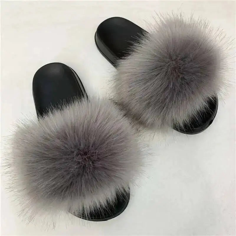 Ladies Fluffy Slippers Summer Women Faux Fur Soft Slides Stylish Open Toe Sandals Outdoor Indoor Furry Comfortable Beach Shoes