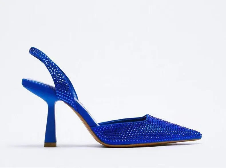 2025 Summer New Brand Women Sandals Fashion Crystal Buckle Slingback High Heels Party Elegant Gold Woman Shoes Sexy Pumps