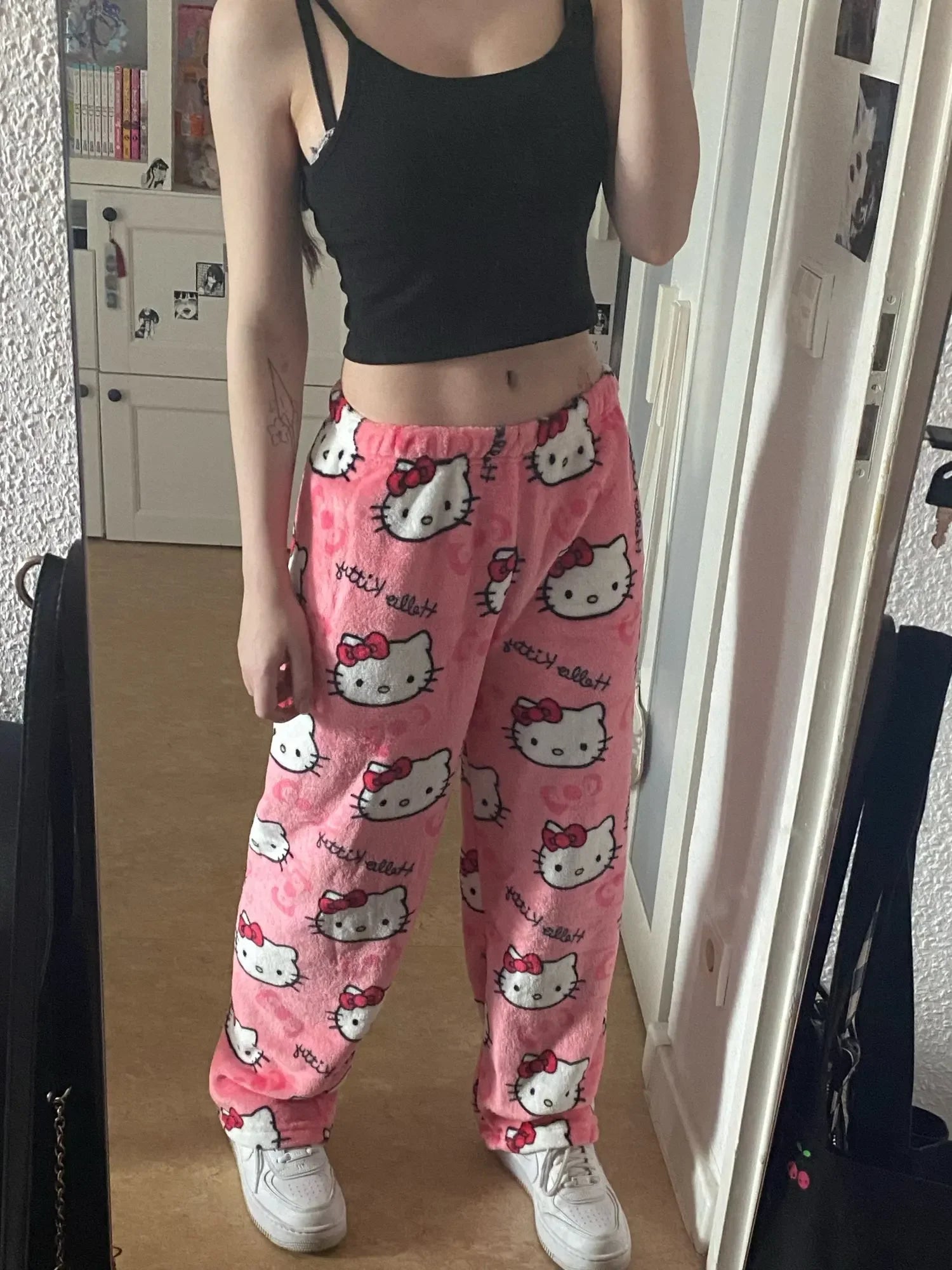 Y2K Hello Kitty pajamas anime women's pajamas cartoon couple walking home pajamas trousers casual homewear