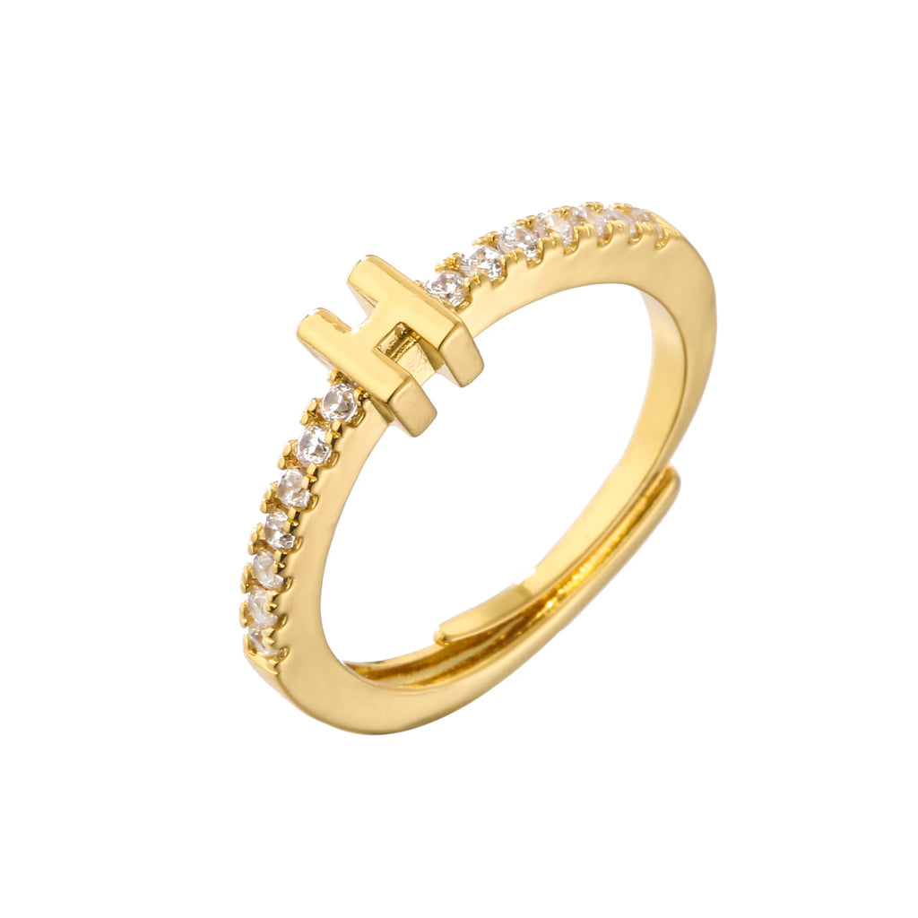 HECHENG,Fashion Initials Letter Ring Women Classic Simple Opening Finger Ring For Women Party Jewelry Gift Wholesale