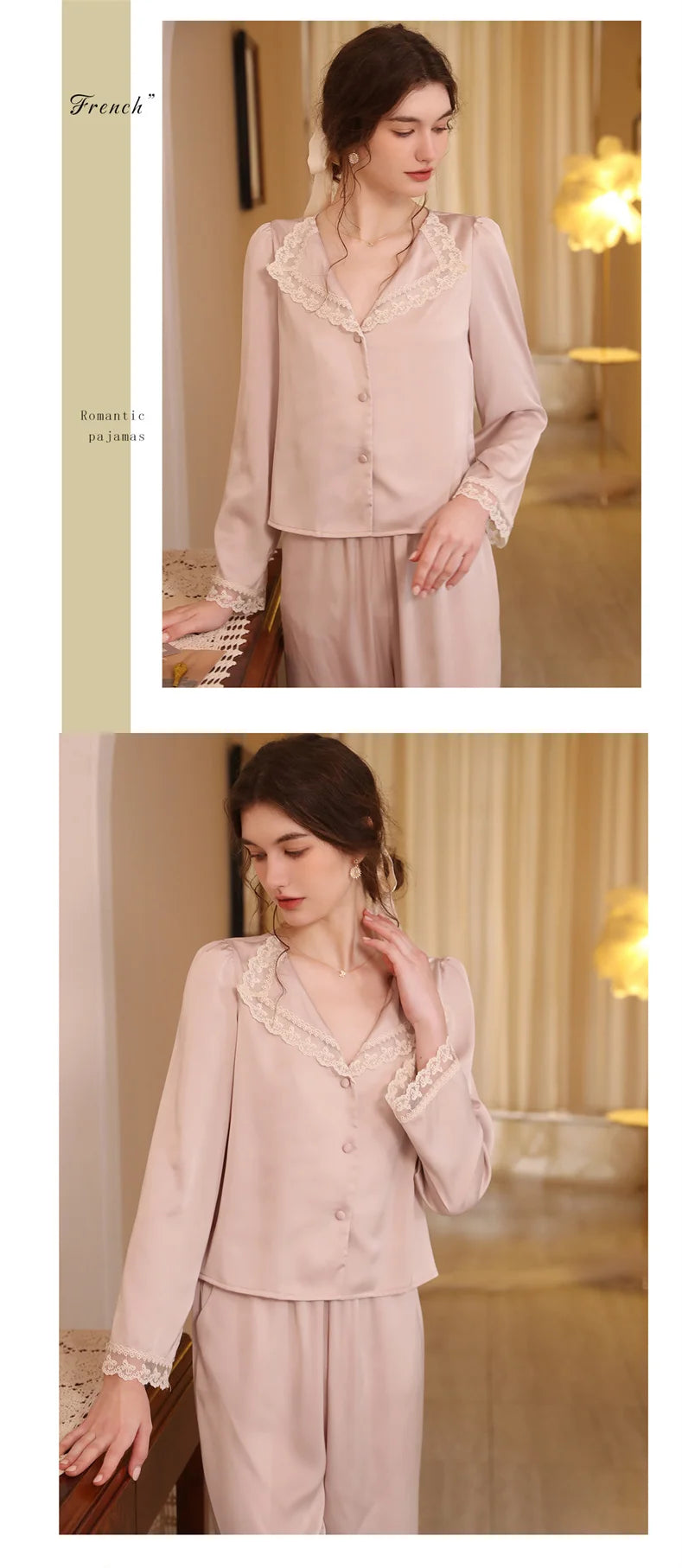 Two Piece Pajamas Set Women Satin Nightwear Home Clothes Spring Autumn Long Sleeve Shirt&pants Sleepwear Suit
