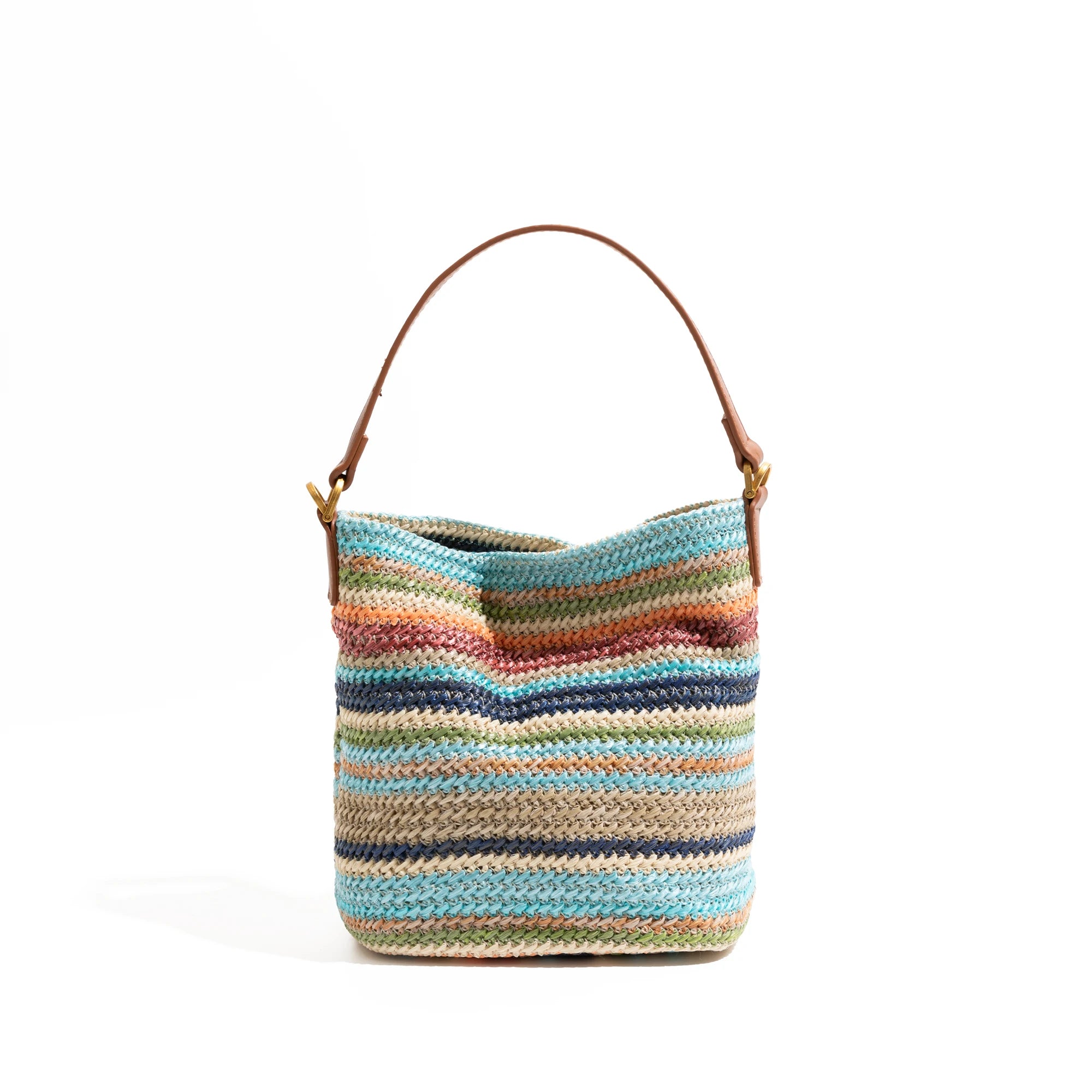 In Stock Colored Striped Tote Bag Leather Top Handle Daily Mobile Phone Wallet Korean Luxury Design Tote Bag Handbag