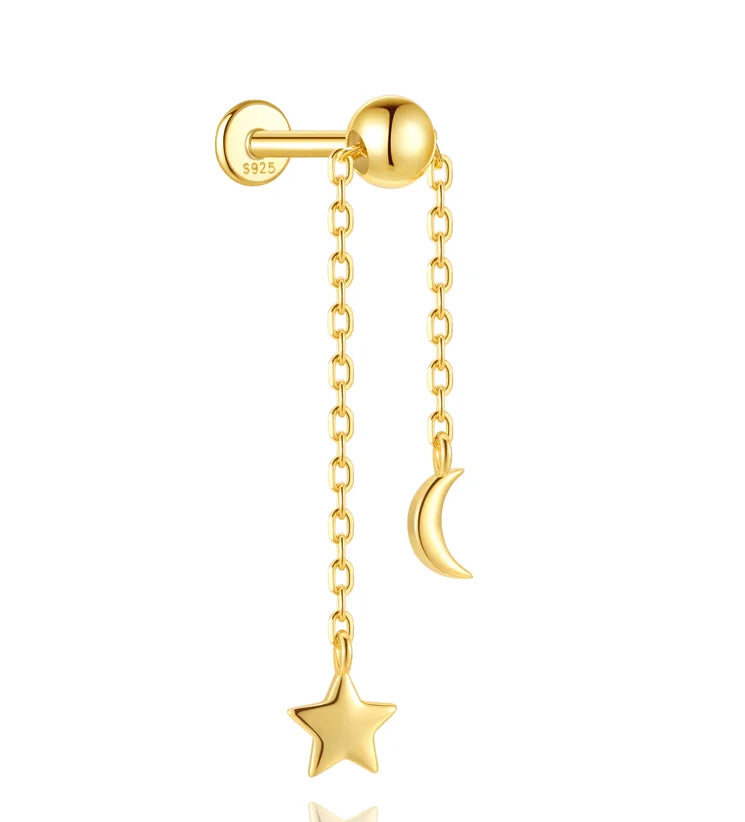 CANNER 1PC 925 Sterling Silver Eight-pointed Star CZ Piercing Earring For Women Ins Tassel Chain Stud Earring Party Fine Jewelry