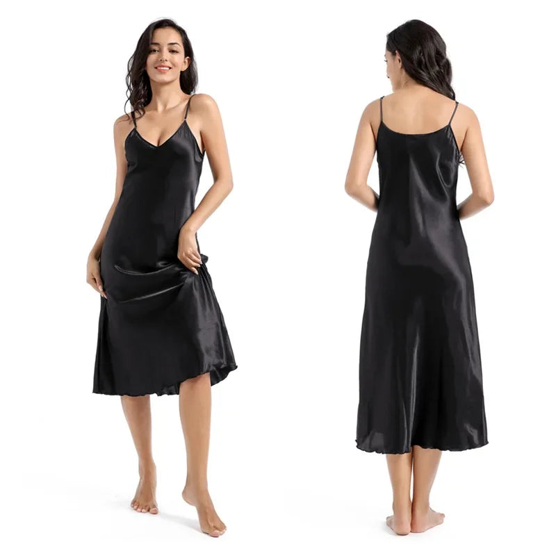 Black Silk Satin Long Robe Negligee Kimono Bathrobe Gown Spring Summer New Female Sleepwear Home Dressing Gown Loose Loungewear