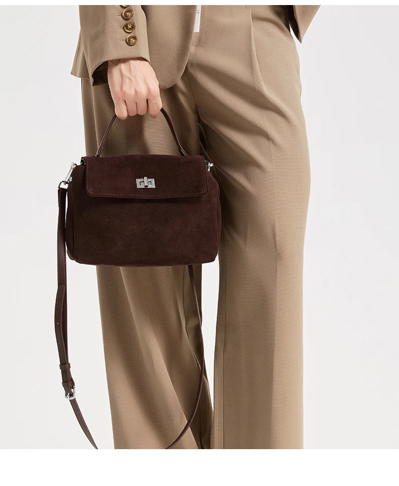 2026 NEW Autumn winter women's Natural Suede leather Crossbody Bag luxury designer Genuine Leather commuting messenger bag