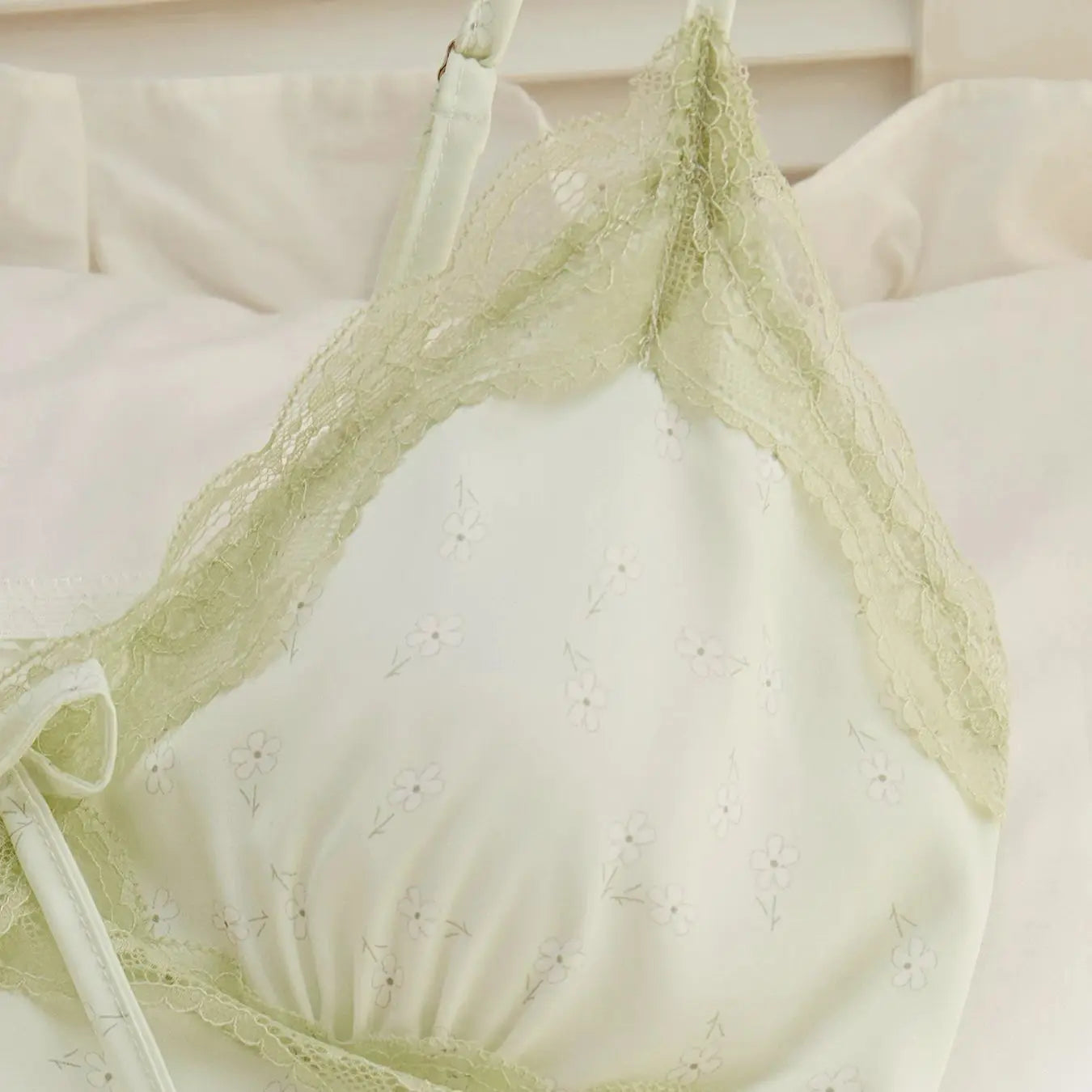 Milk silk suspenders Floral Lace Lace green pure sexy suspenders pajama pants women's pajama