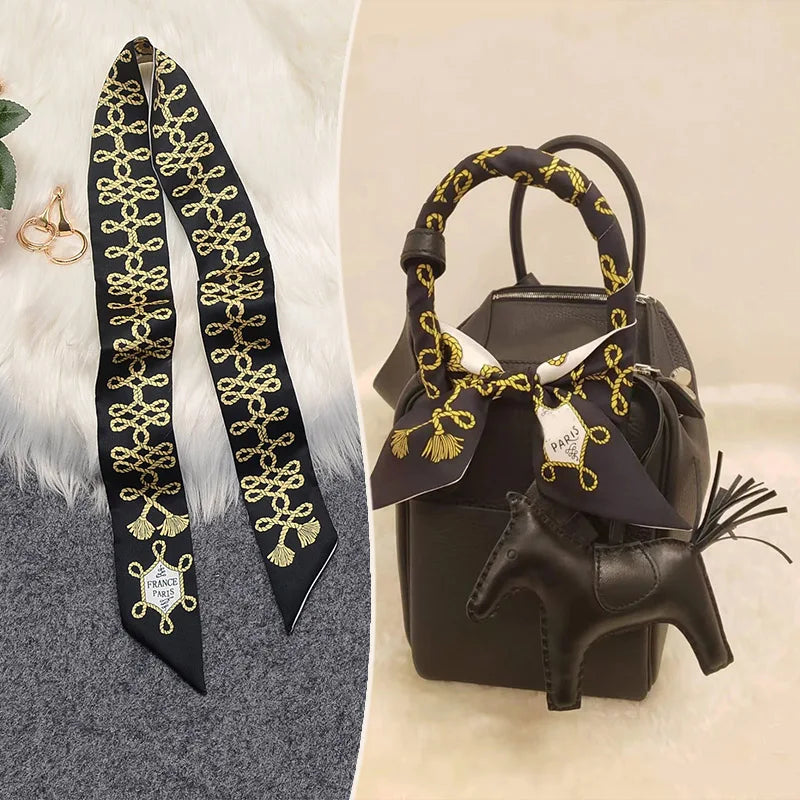 New 2025 simulated silk wrapped bag strap bag handle silk scarf tied bag ribbon decorative small streamer