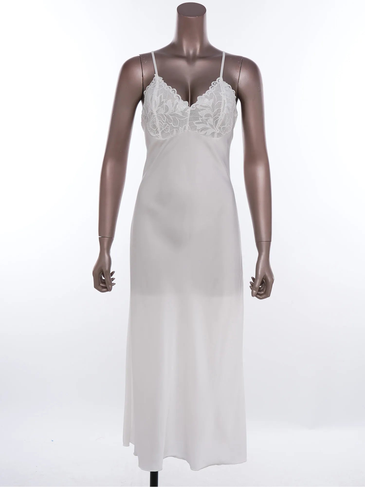 Womens Floral Lace Nightgown Set Long Sleeve Sheer Mesh Robe with Backless Satiny Sling Dress Gown Belt for Bride Wedding Night