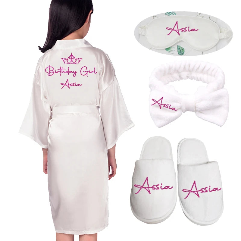 Customized Name Date Flower Girl Robes Set Wedding Bathrobes Pajamas Kids Nightdress Birthday Party Kid Robe