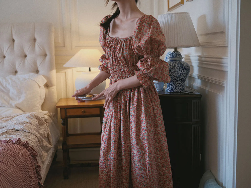 100% Pure Cotton Nightgown Women 2026 New Arrival Spring Summer Vintage Retro Floral Printing Lengthened Nightdress Loungewear