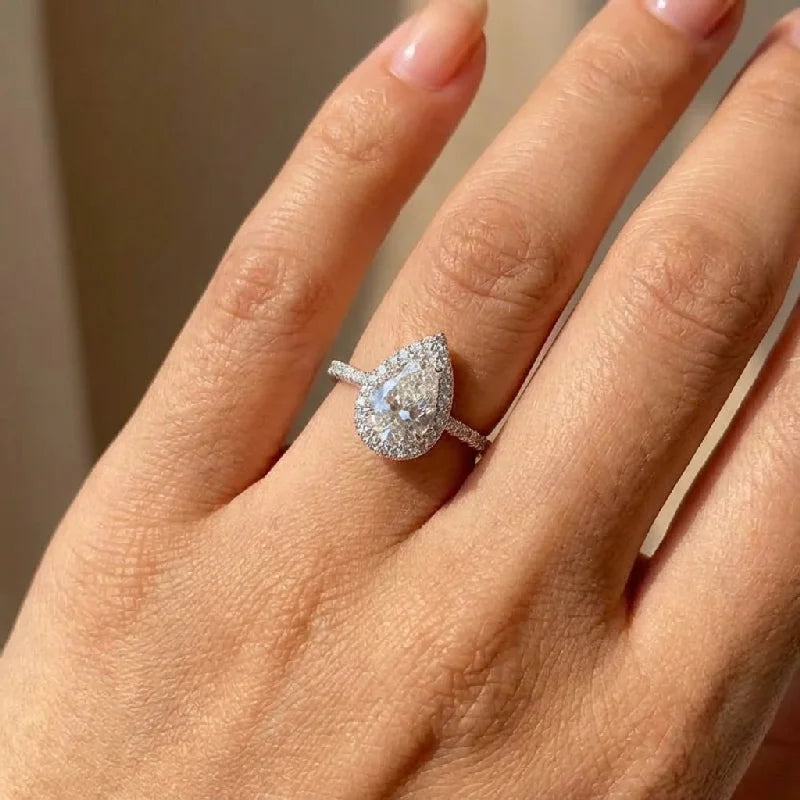925 Sterling Silver 1CT Simple Sparkling Pear Shape Zircon Ring For Women Engagement Wedding Luxury High Quality Fine Jewelry