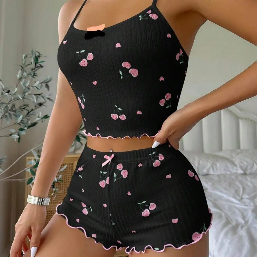 Pajama Set for Women Sleepwear Sexy Strap Vest Top Shorts Nightwear Pijamas Sexy Lingerie Sleep Shorts Set Sleepwear