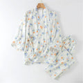 Autumn Sleepwear Women's Cotton Kimono Pants Print Floral Pajamas for Women 2 Pieces Outfit Loungewear