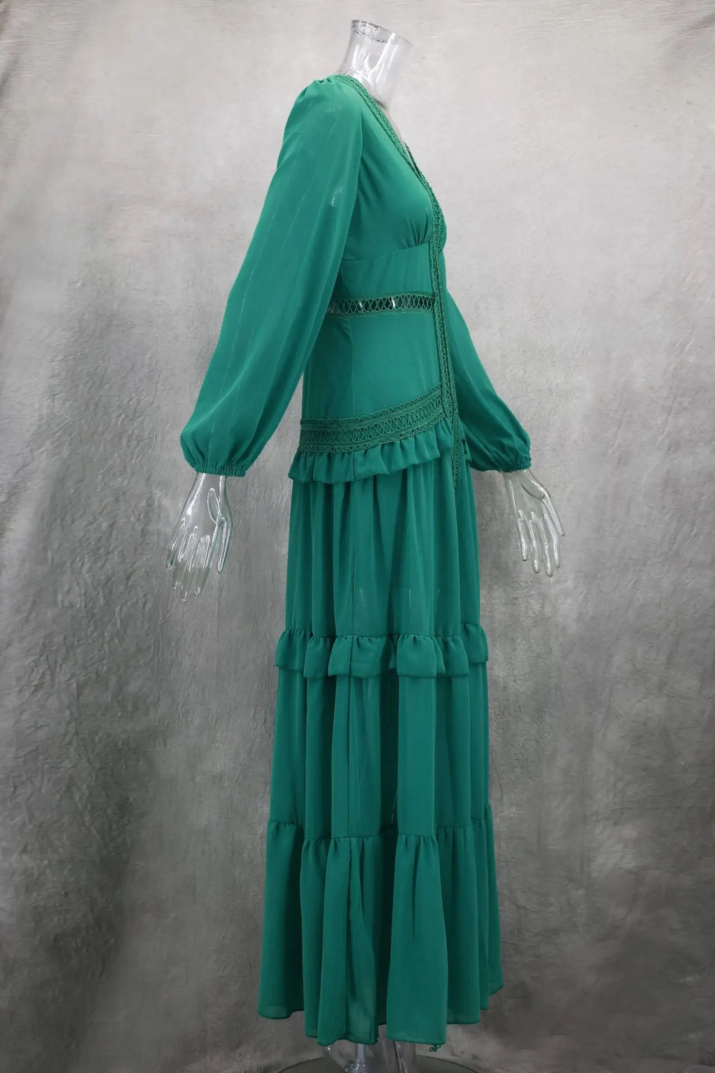 Elegant Womens Maxi Dress Ruffles Long Sleeve Hollow Out Evening Dresses Party Chic Robe Green Blue Purple New In Holiday Summer
