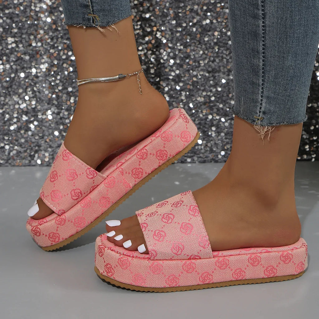 Women Platform Slippers 2024 Summer Slides Women Shoes Designer Flat Sandals Outdoor Floral Sandals Ladies Beach Shoes Sandalias