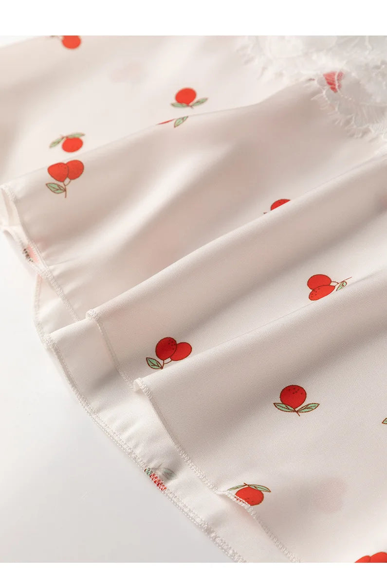 Sexy Suspender Pajamas Set Sleepwear Print Flower Lace Trim Sleepwear Intimate Lingerie Summer New Silk Satin Nightwear Homewear