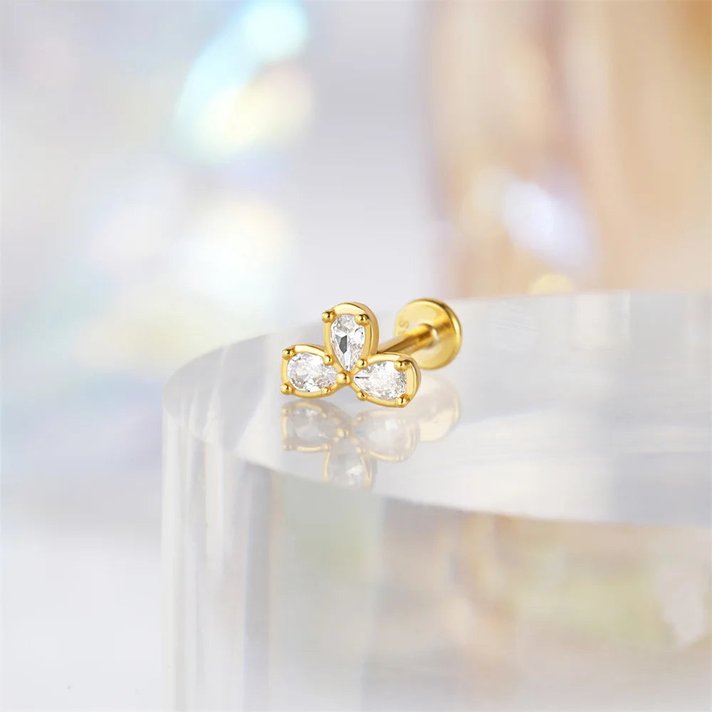AIDE Heart Round Ball Flat Helix Piercing Earring 925 Sterling Silver Ear Studs Geometric Zircon Exquisite Trinket Studs Aretes