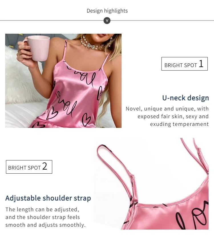 Summer Women Fashion Lace Sexy Sleeveless U-Neck Spaghetti Strap Lingerie Sain Sleepwear Comfortable Nightwear Home Clothes