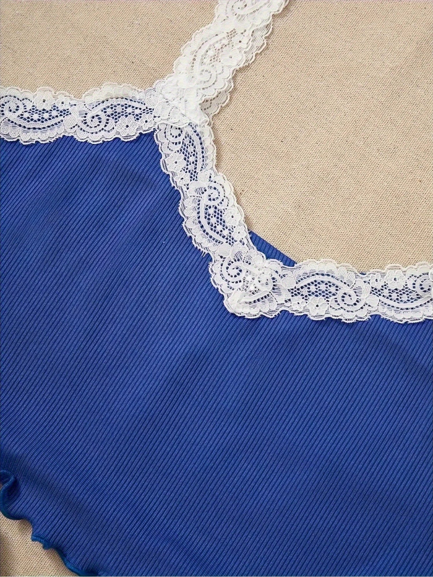 Women’s Lace Trim Cami & Floral Shorts Pajama Set, Soft Ribbed Two-Piece Sleepwear, Sexy Summer Loungewear Nightwear Outfit