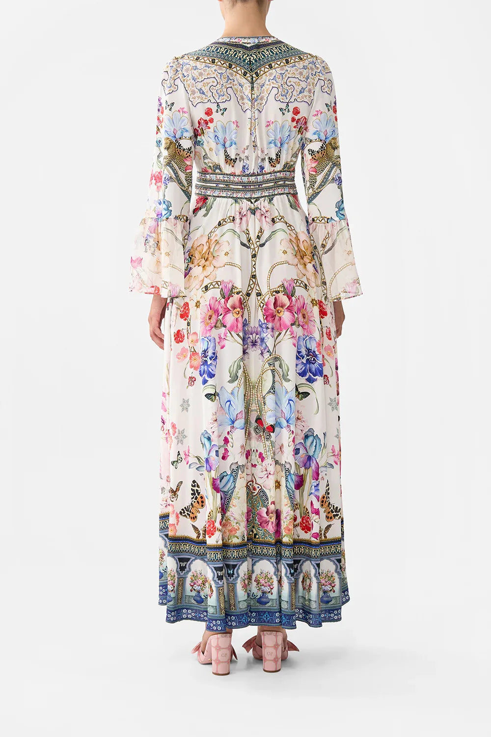 European and American New Arrival Hot Sale PrintingVCollar Long-Sleeved Bubble Sleeve Waist-Tied Summer New Women's Clothes