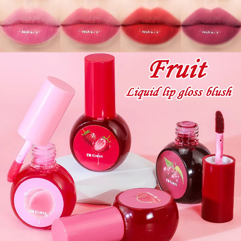 Fruit Juice Water Lip Gloss Liquid Long Lasting Blush Tint Makeup for Cheek Blusher Eyeshadow Matte Rouge 3-in-1 Dyed Cosmetics