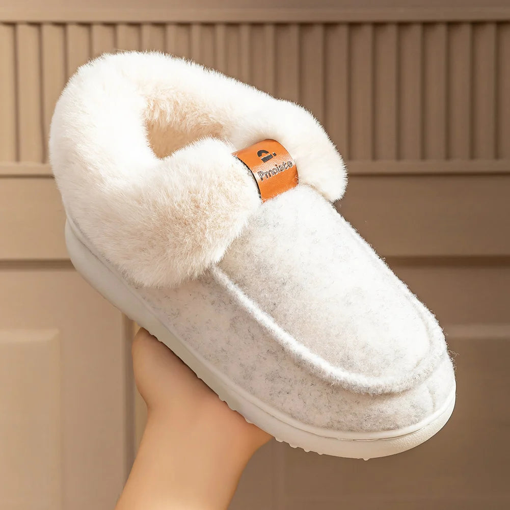 Platform Slippers Women Wedge Memory Foam  TPR Non Slip Sole Warm Fuzzy Winter Durable Bedroom Shoes Cozy Comfort