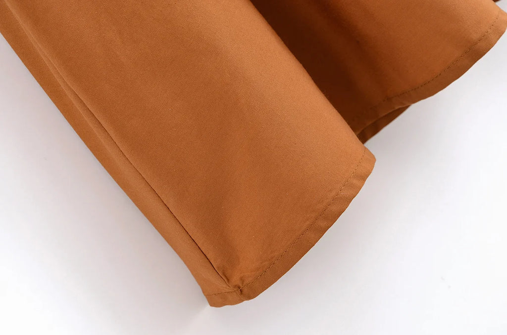 HH Women Summer Lapel Short Sleeve Pocket Single-Breasted Belt Decorate Midi Dress Female Fashion Shirt Style Pleated Dress