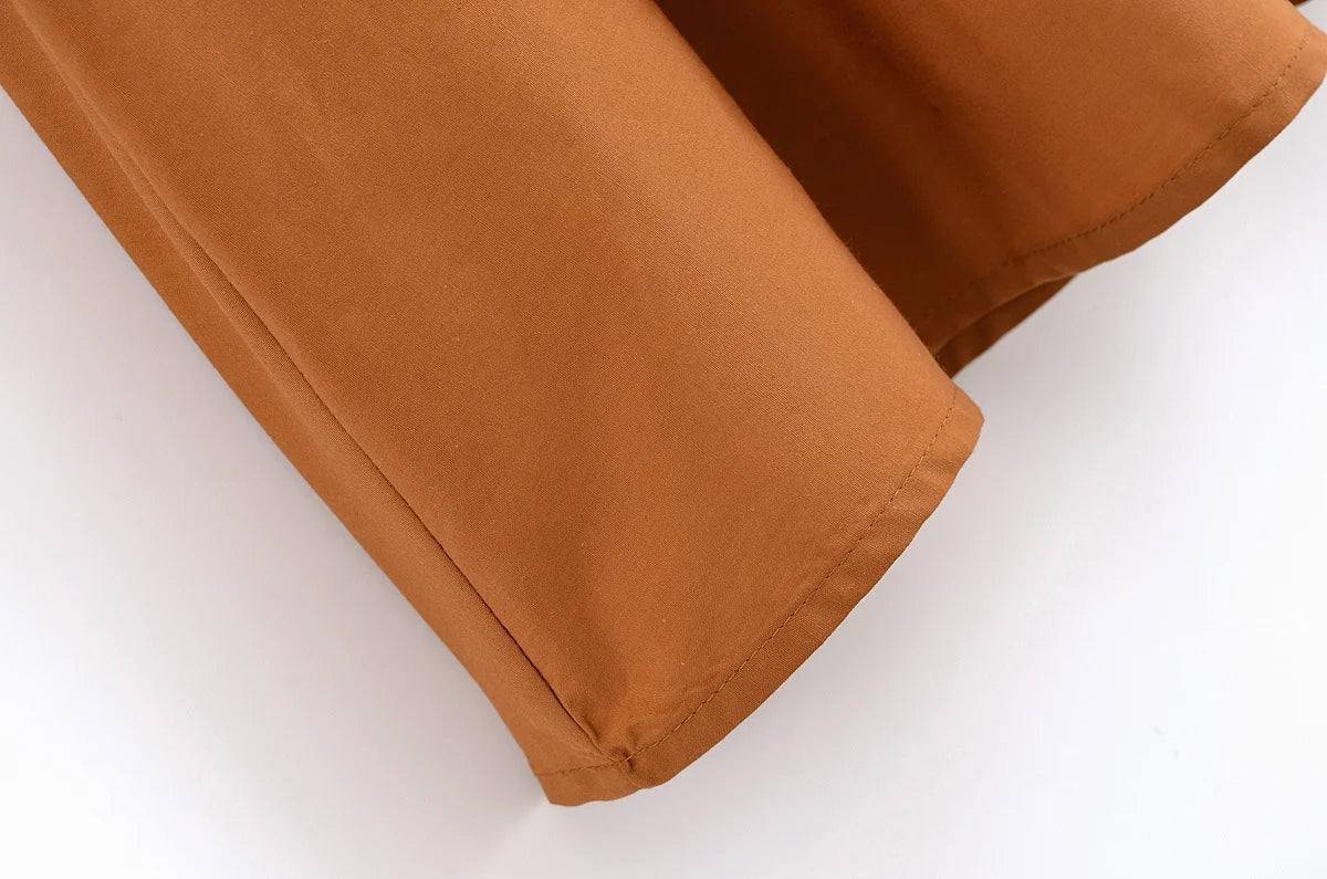 HH Women Summer Lapel Short Sleeve Pocket Single-Breasted Belt Decorate Midi Dress Female Fashion Shirt Style Pleated Dress