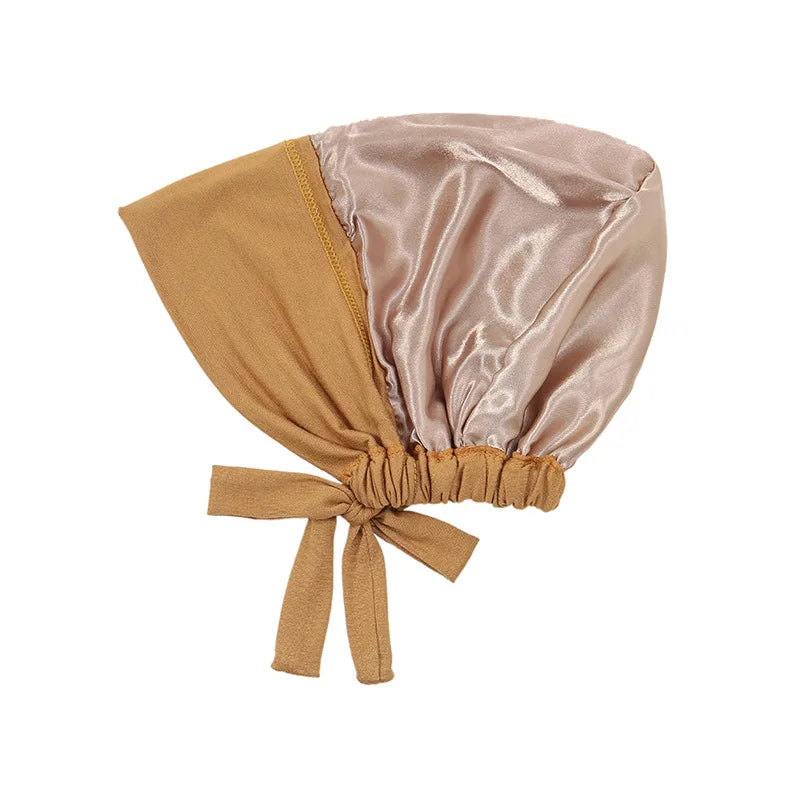Double Layer Modal Satin Hijab Cap Islam Undercap with Tie Bonnet Instant Hijabs for Women Turkish Scarves Muslim Turban Bandana