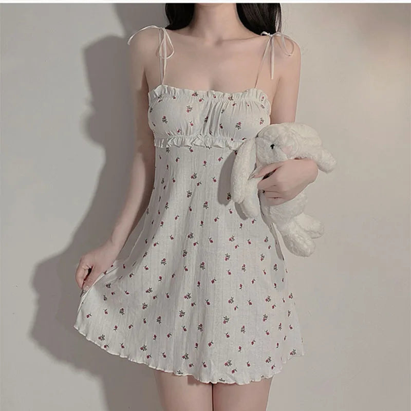 Loose Nightgown Summer Small Floral Suspender Pajamas