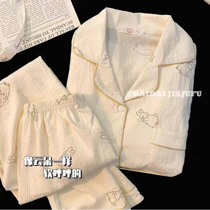 Print Floral Womens Pajamas Sleepwear Set Soft Comfortable Long Sleeve Tops with Pants Pajama 2 Pieces Lingerie Women Home Suit