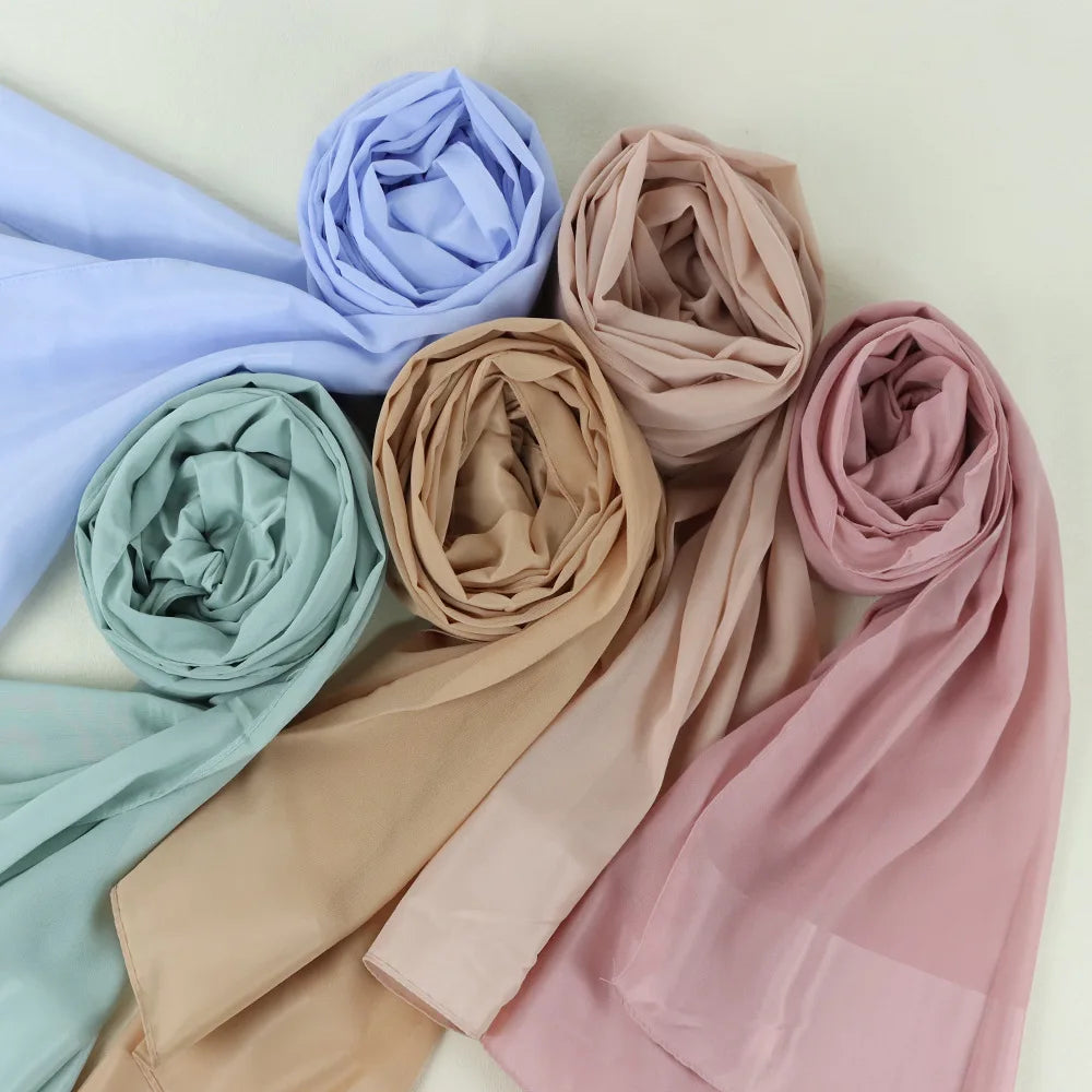 70x180cm Lightweight Chiffon Scarf with Border - Breathable Long Shawl, Women's Wrap, Dust & Sun Protection