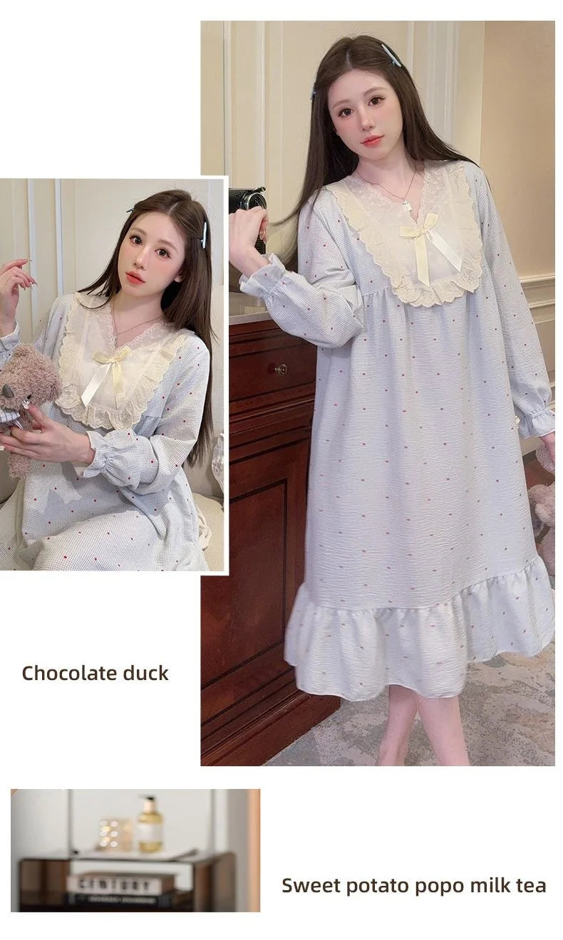 2026 Comfy Long Sleeve Home Dress, Women's Floral Print Loungewear for Spring Autumn, Oversize Sweet Korean Style
