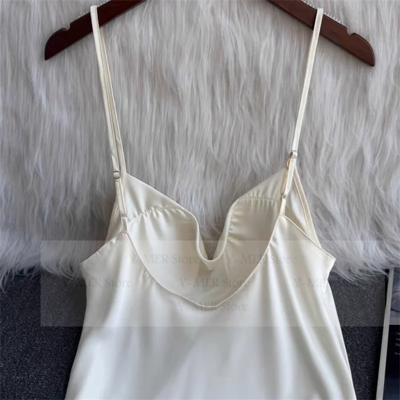 Satin Suspender Skirt Sleepwear Women Nightdress Silky Lace Nightwear Intimate Lingerie Sexy Nightgown Casual Home Dressing Gown