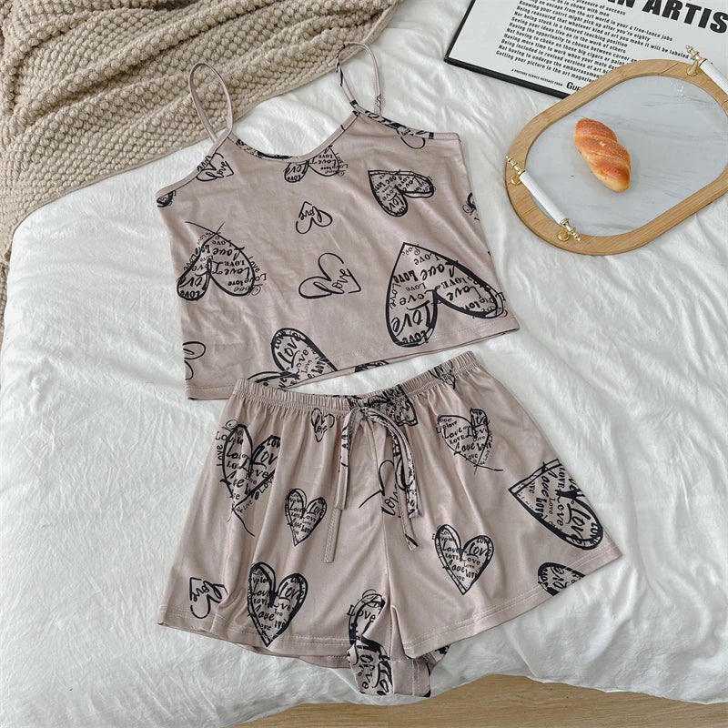 Summer Elegant Floral Print Sleepwear Women Sexy Ultra-Thin Vest and Shorts Comfortable Loungewear Breathable Nightwear HomeWear
