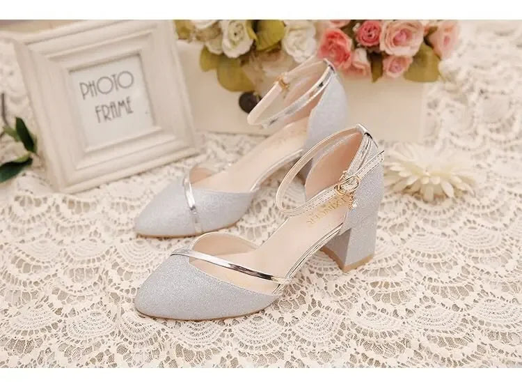 Fashion Spring and Summer Black High-heeled Shoes Women's High-quality Silver Wedding High-heeled Shoes Women's Gold Party Pump