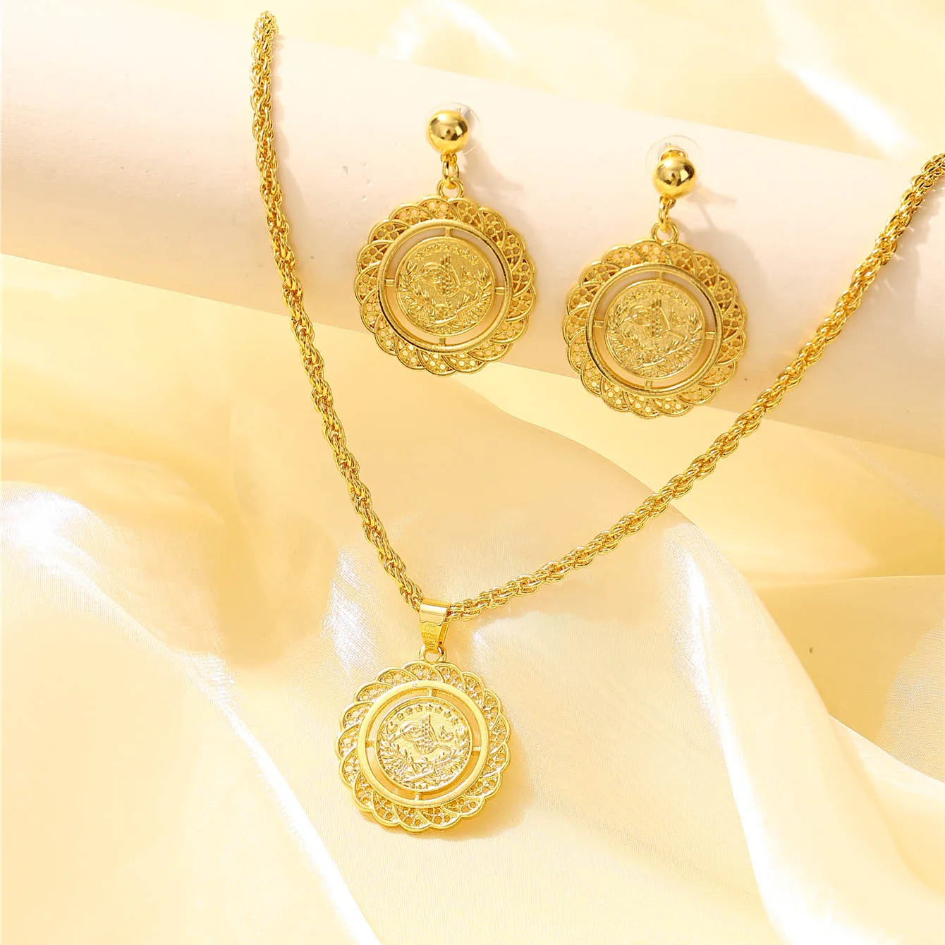 Turkish coin-shaped ladies' jewelry set, French vintage style, Moroccan wedding & festival jewelry