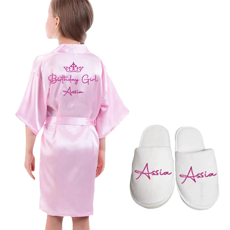 Customized Name Date Flower Girl Robes Set Wedding Bathrobes Pajamas Kids Nightdress Birthday Party Kid Robe