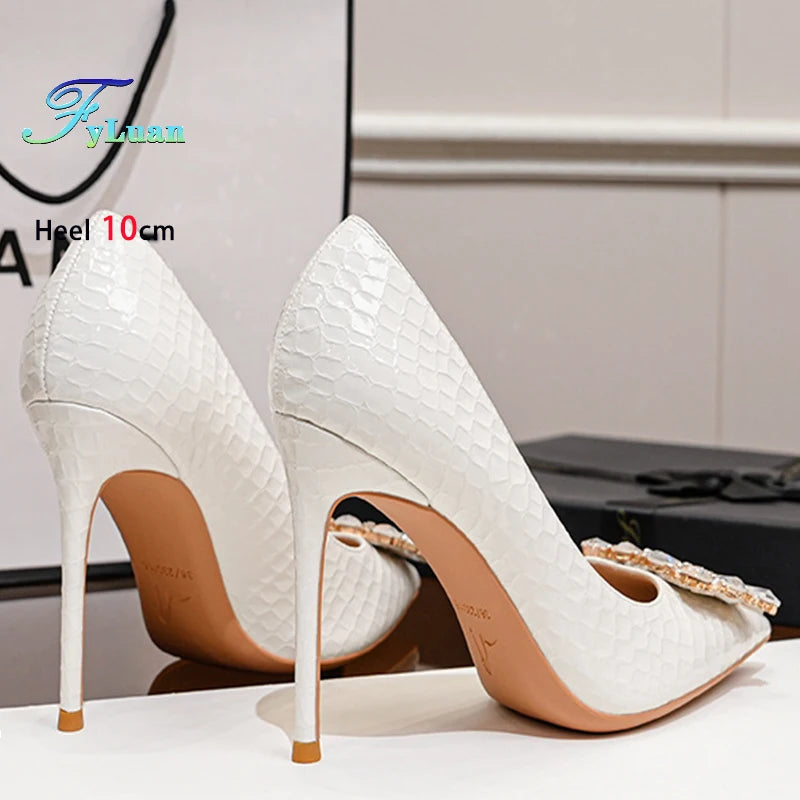 FyLuan New Fashion Women Pumps Rhinestone Square Ladies Shoes Pointed Beaded Female High Heels Sexy Comfortable Lady Stiletto