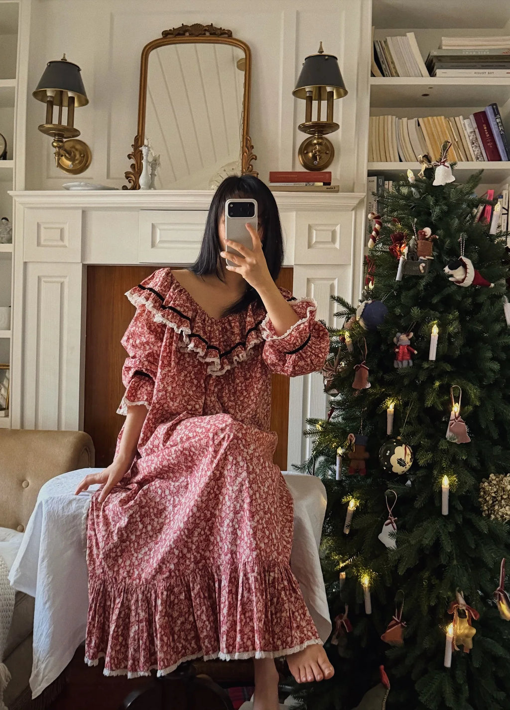 100% Pure Cotton Nightgown Women 2026 New Arrival Spring Summer French Retro Sweet Flower Printed Nightdress Loungewear