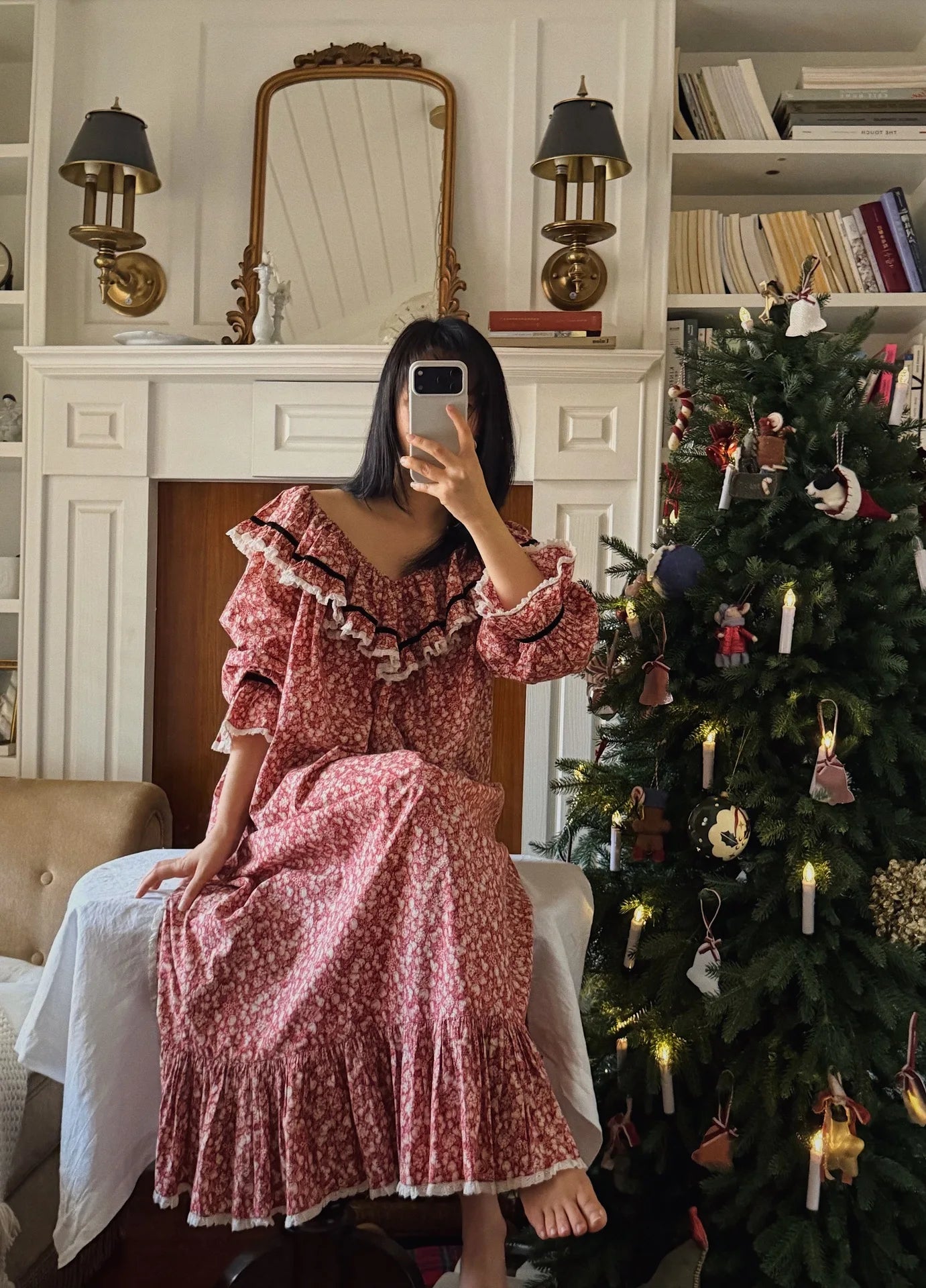 100% Pure Cotton Nightgown Women 2026 New Arrival Spring Summer French Retro Sweet Flower Printed Nightdress Loungewear
