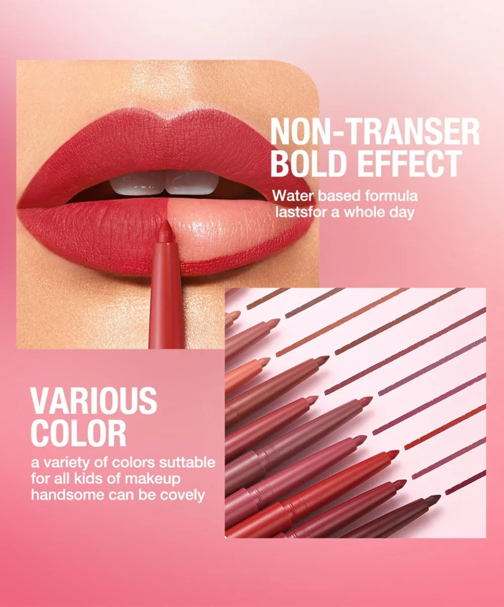 New Rotary Lip Liner 12 Colors Lipstick Pencil Waterproof Long-lasting Matte Lipsticks Non-stick Cup Nude Lips Contour Makeup